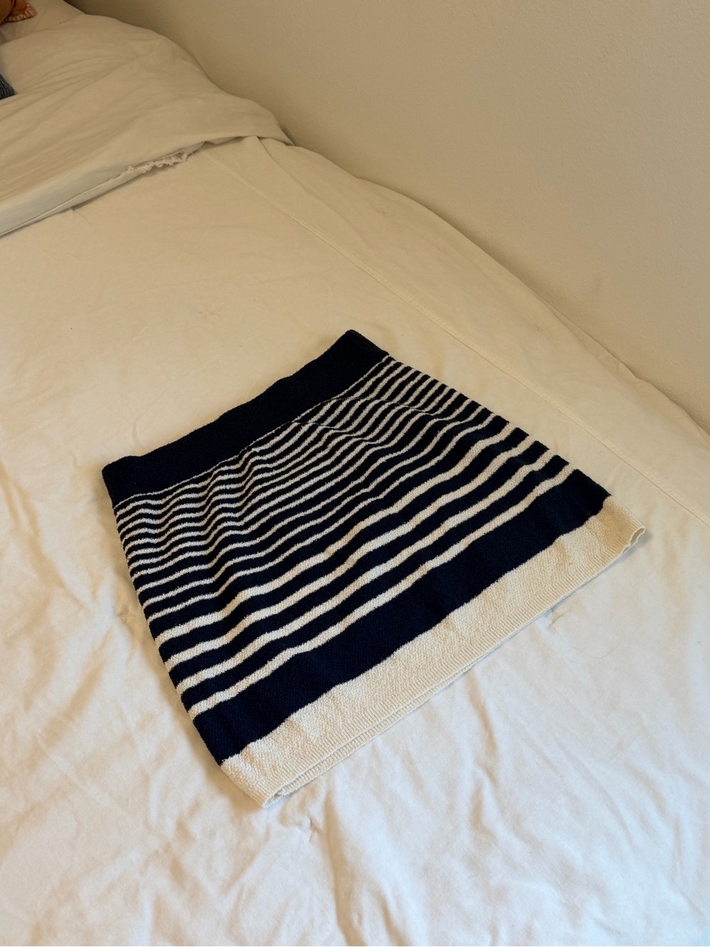Zara Navy and Cream Striped Knit Mini Skirt